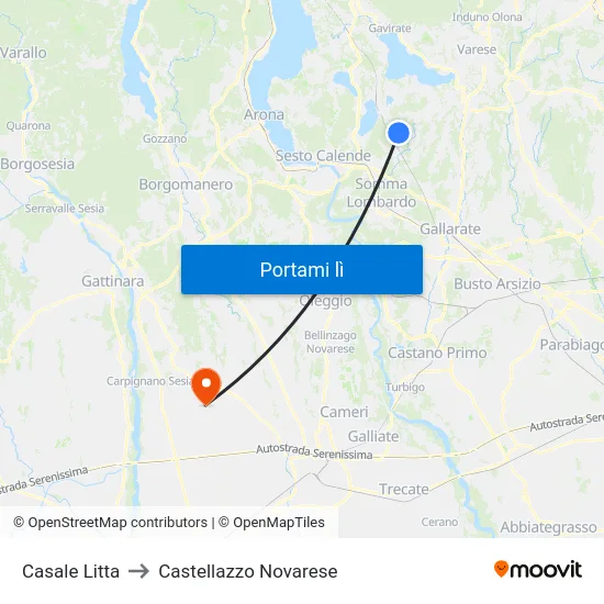 Casale Litta to Castellazzo Novarese map