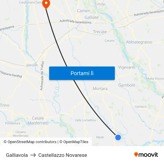 Galliavola to Castellazzo Novarese map