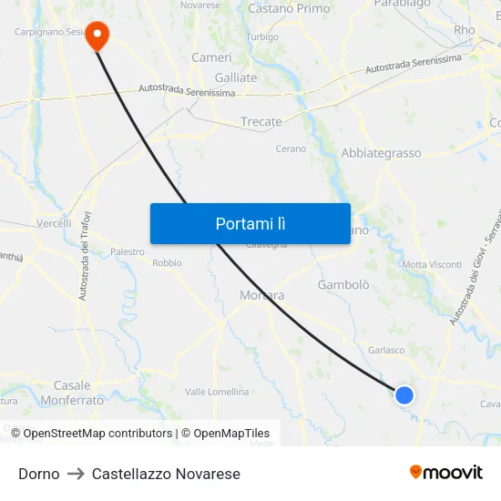 Dorno to Castellazzo Novarese map