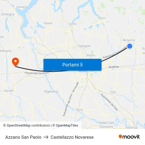 Azzano San Paolo to Castellazzo Novarese map