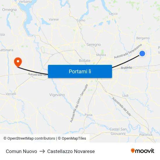 Comun Nuovo to Castellazzo Novarese map