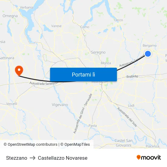 Stezzano to Castellazzo Novarese map