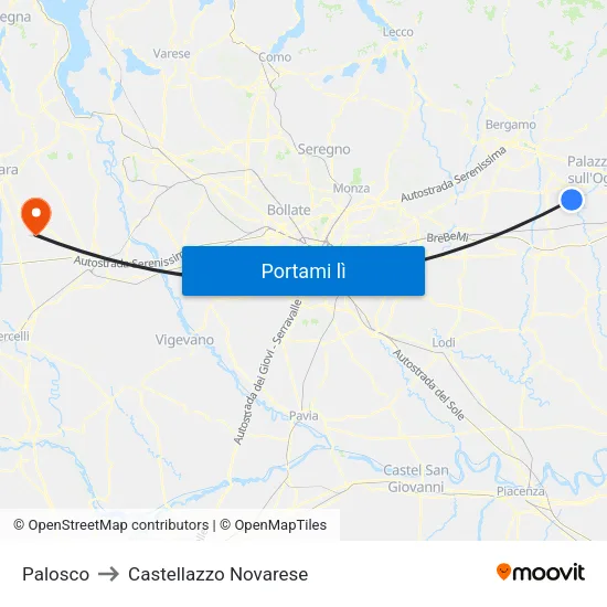 Palosco to Castellazzo Novarese map