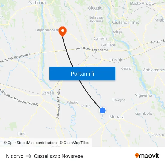 Nicorvo to Castellazzo Novarese map