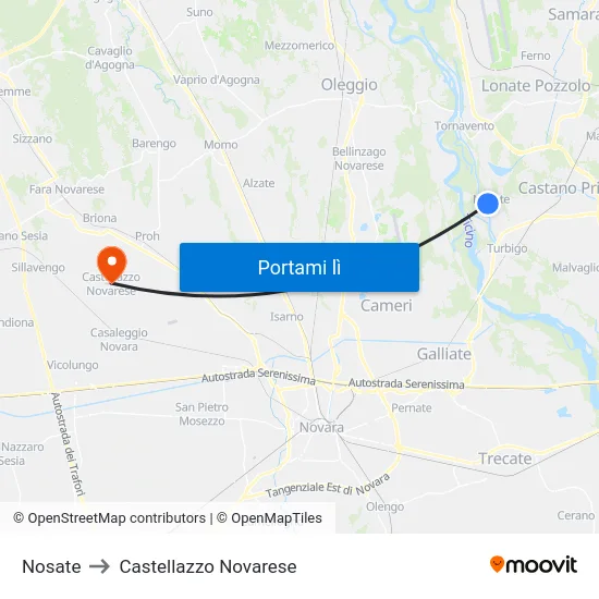 Nosate to Castellazzo Novarese map