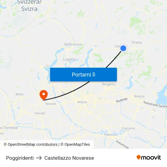 Poggiridenti to Castellazzo Novarese map