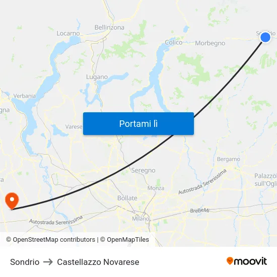 Sondrio to Castellazzo Novarese map