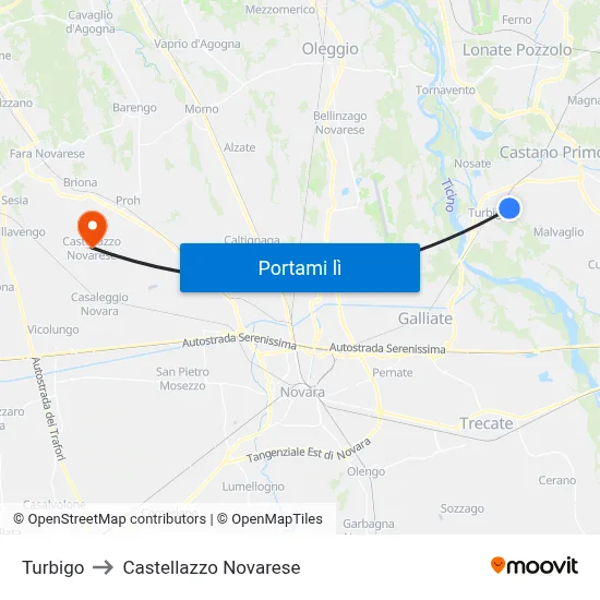 Turbigo to Castellazzo Novarese map