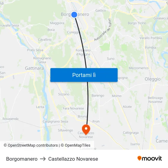 Borgomanero to Castellazzo Novarese map