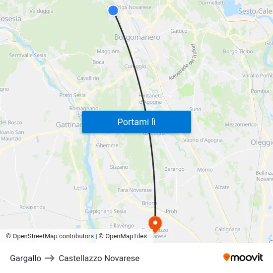Gargallo to Castellazzo Novarese map
