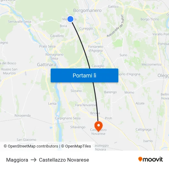 Maggiora to Castellazzo Novarese map