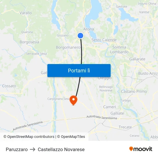 Paruzzaro to Castellazzo Novarese map