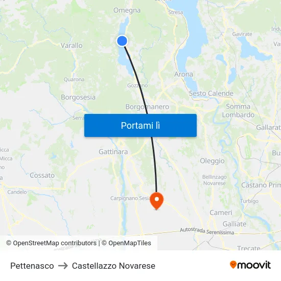 Pettenasco to Castellazzo Novarese map