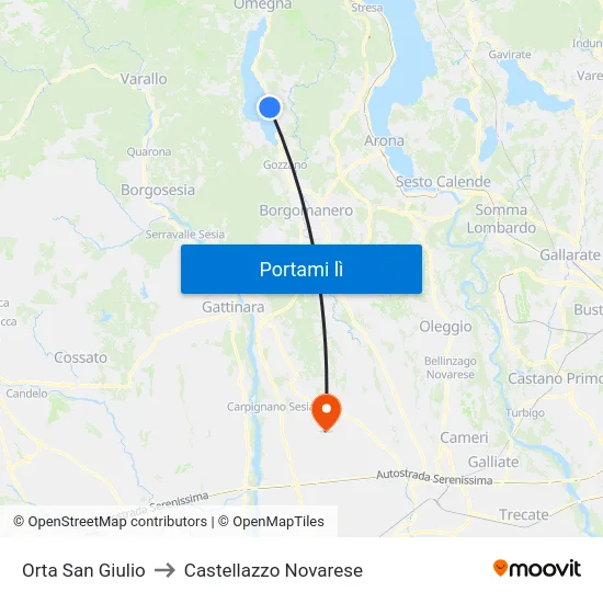 Orta San Giulio to Castellazzo Novarese map