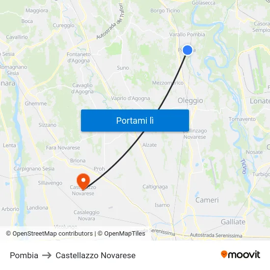 Pombia to Castellazzo Novarese map