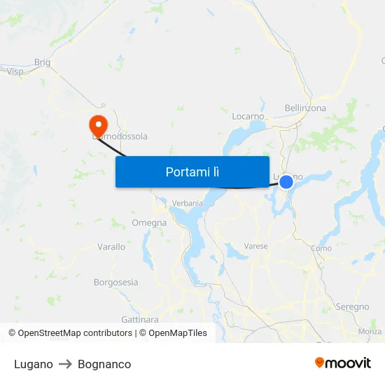Lugano to Bognanco map