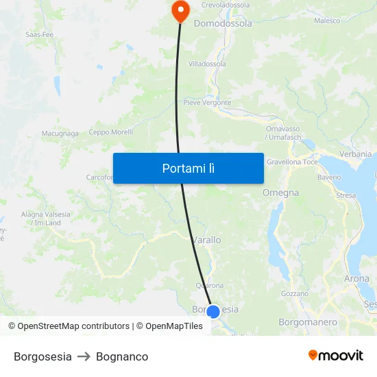 Borgosesia to Bognanco map