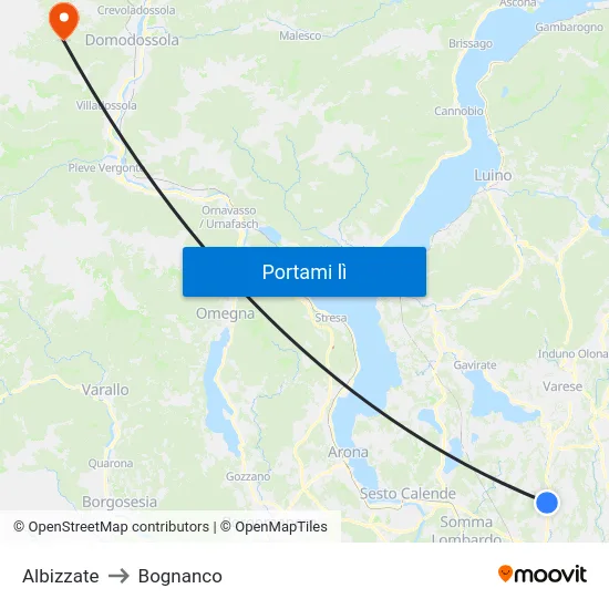 Albizzate to Bognanco map