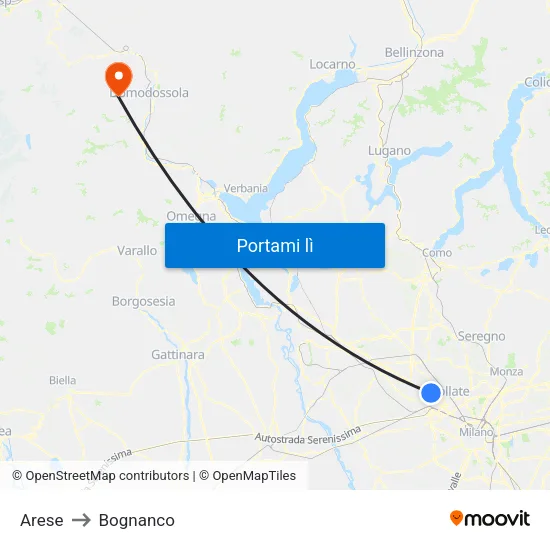 Arese to Bognanco map