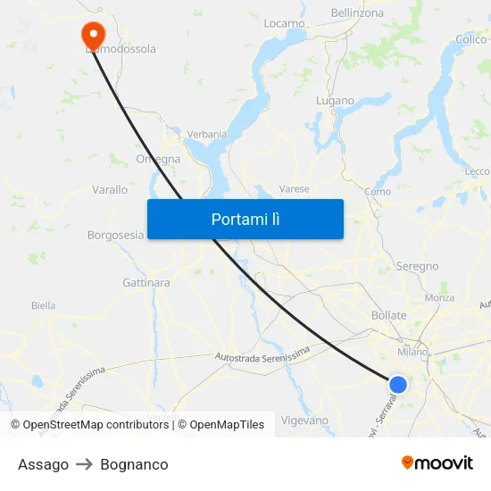Assago to Bognanco map