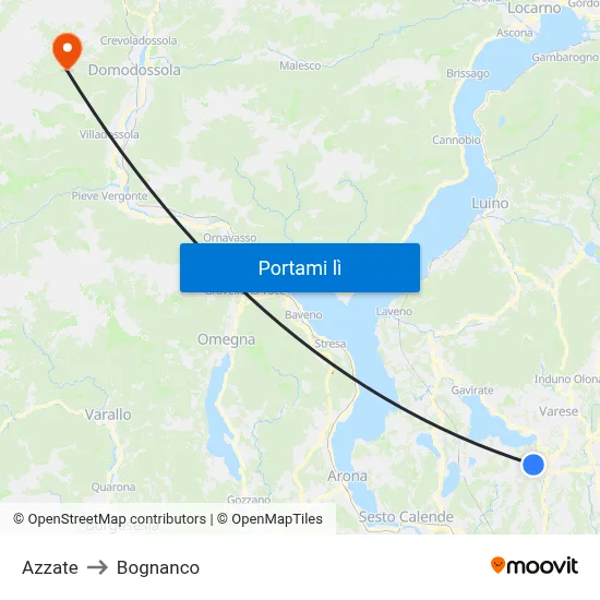 Azzate to Bognanco map
