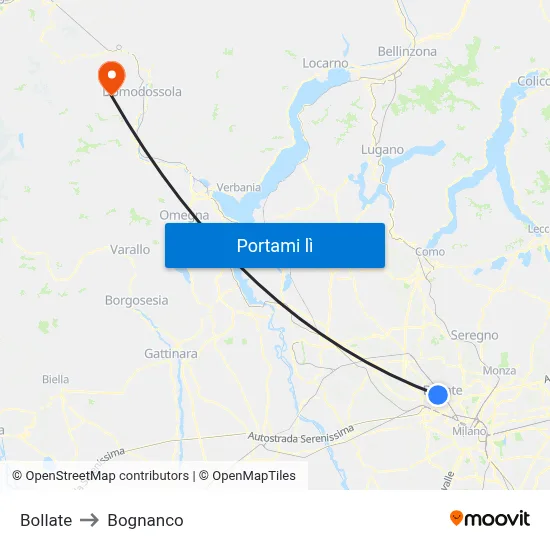 Bollate to Bognanco map