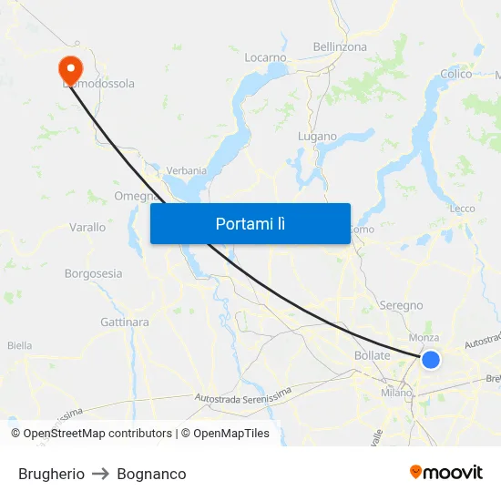 Brugherio to Bognanco map