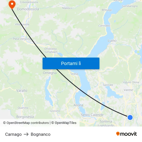 Carnago to Bognanco map