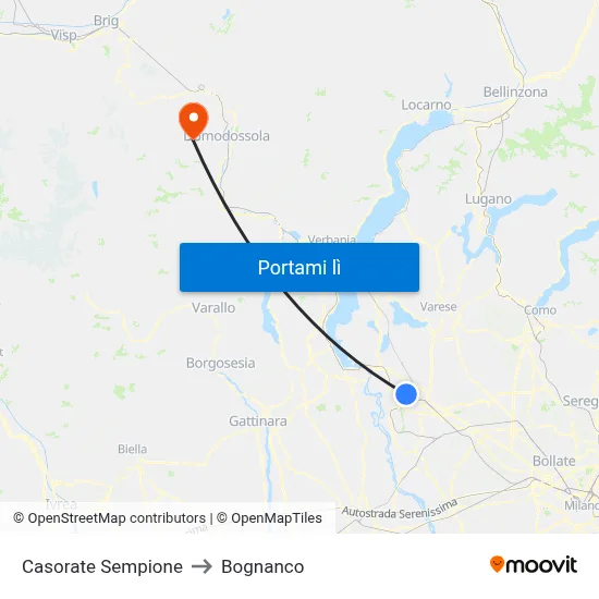 Casorate Sempione to Bognanco map