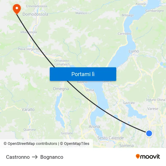 Castronno to Bognanco map