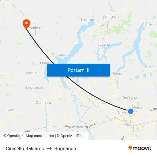 Cinisello Balsamo to Bognanco map