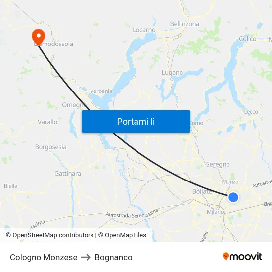Cologno Monzese to Bognanco map