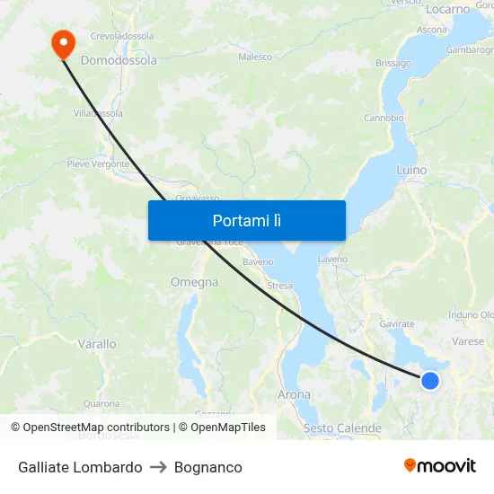 Galliate Lombardo to Bognanco map