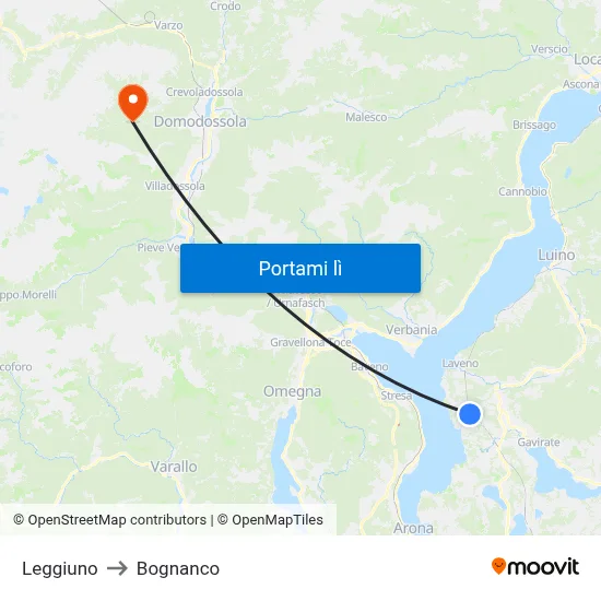 Leggiuno to Bognanco map