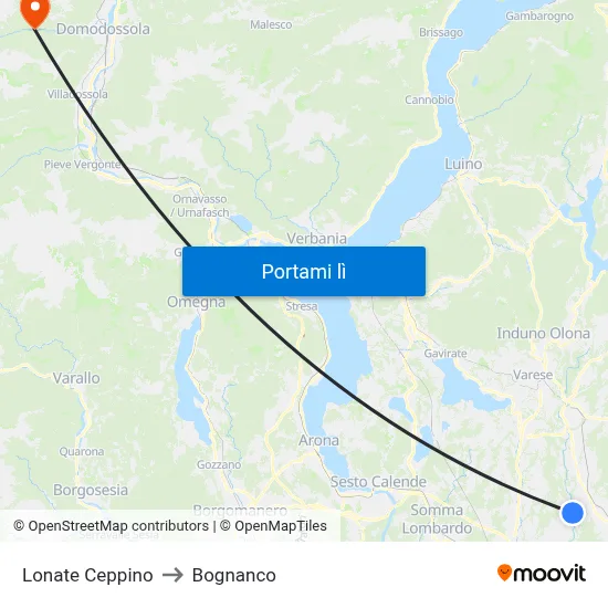Lonate Ceppino to Bognanco map