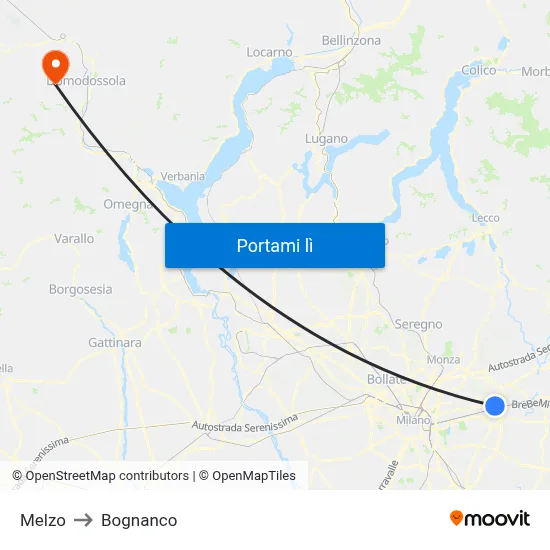 Melzo to Bognanco map
