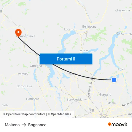 Molteno to Bognanco map