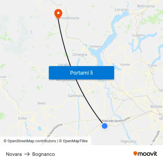 Novara to Bognanco map