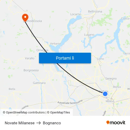 Novate Milanese to Bognanco map