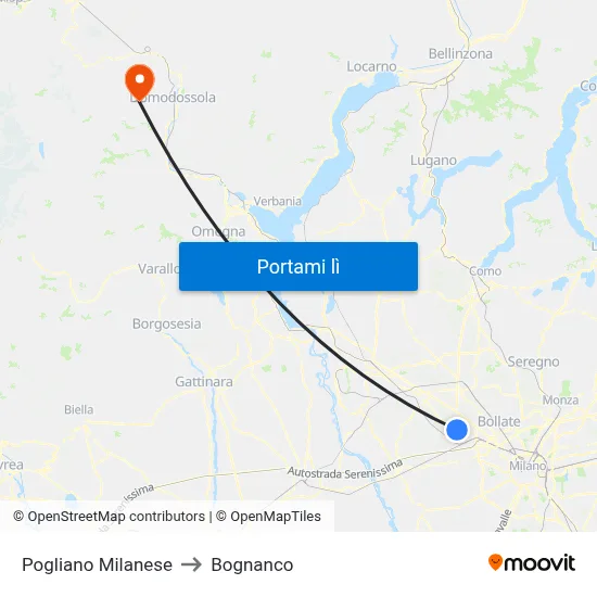 Pogliano Milanese to Bognanco map