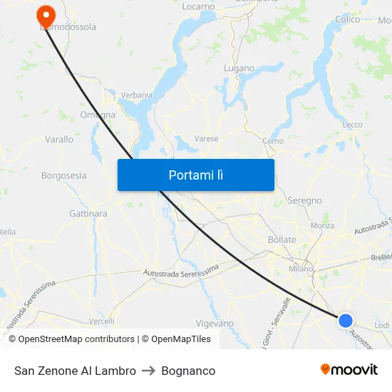 San Zenone Al Lambro to Bognanco map