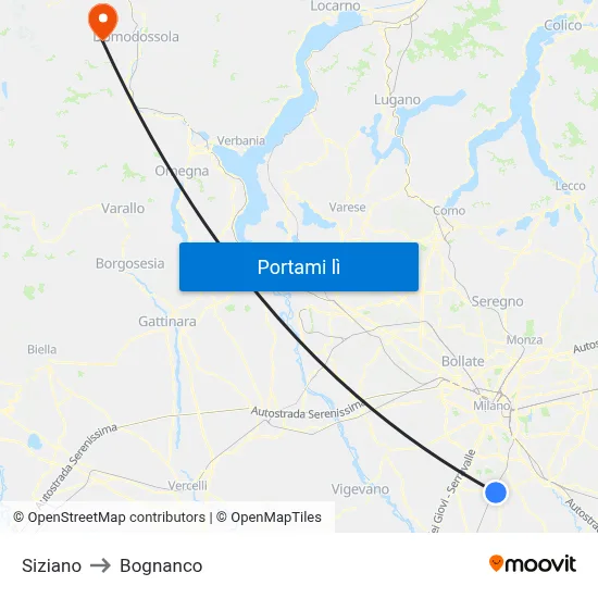 Siziano to Bognanco map