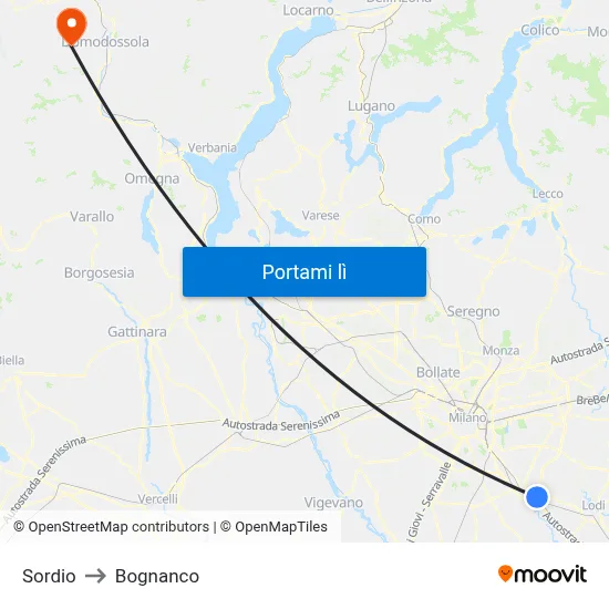 Sordio to Bognanco map