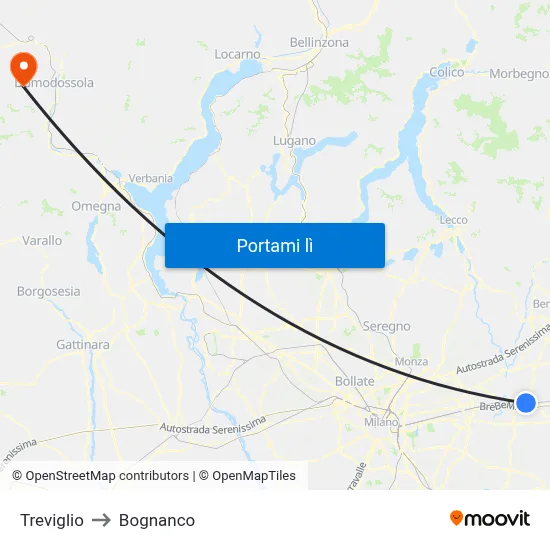 Treviglio to Bognanco map
