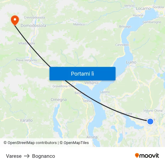 Varese to Bognanco map