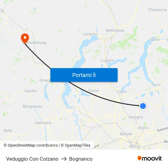 Veduggio Con Colzano to Bognanco map