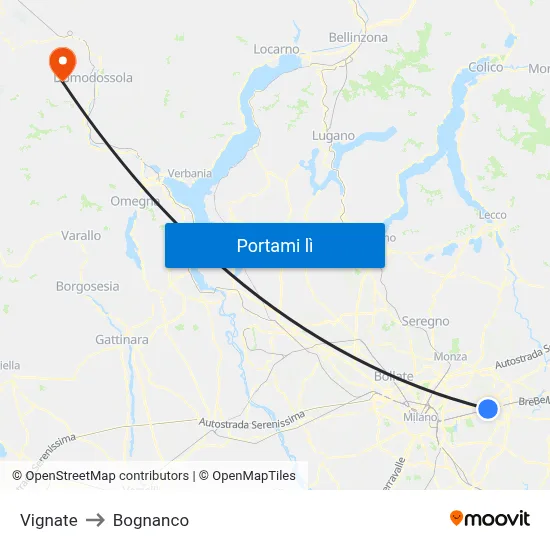 Vignate to Bognanco map