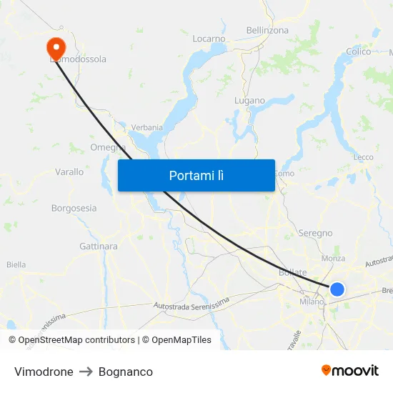 Vimodrone to Bognanco map