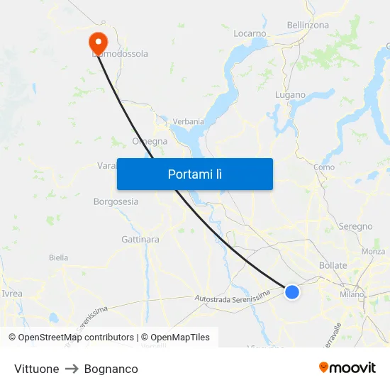 Vittuone to Bognanco map