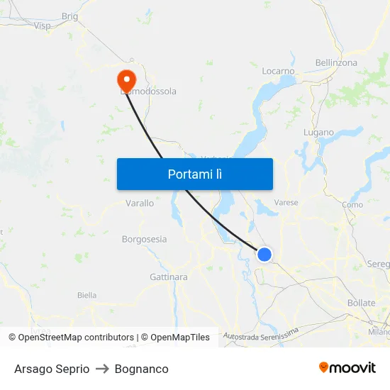 Arsago Seprio to Bognanco map